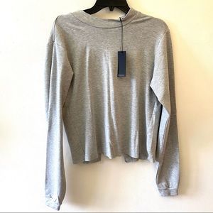 The Range NYC gray open back wide neck raw hem shirt size small